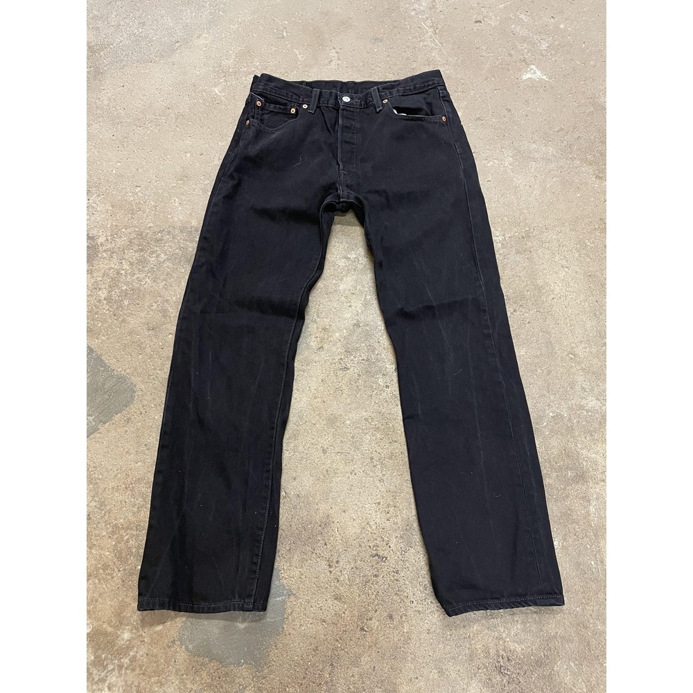 Levis 501 Jeans Mens 34x31 Black‎ Denim Straight Leg Button Fly Charcoal Wash
